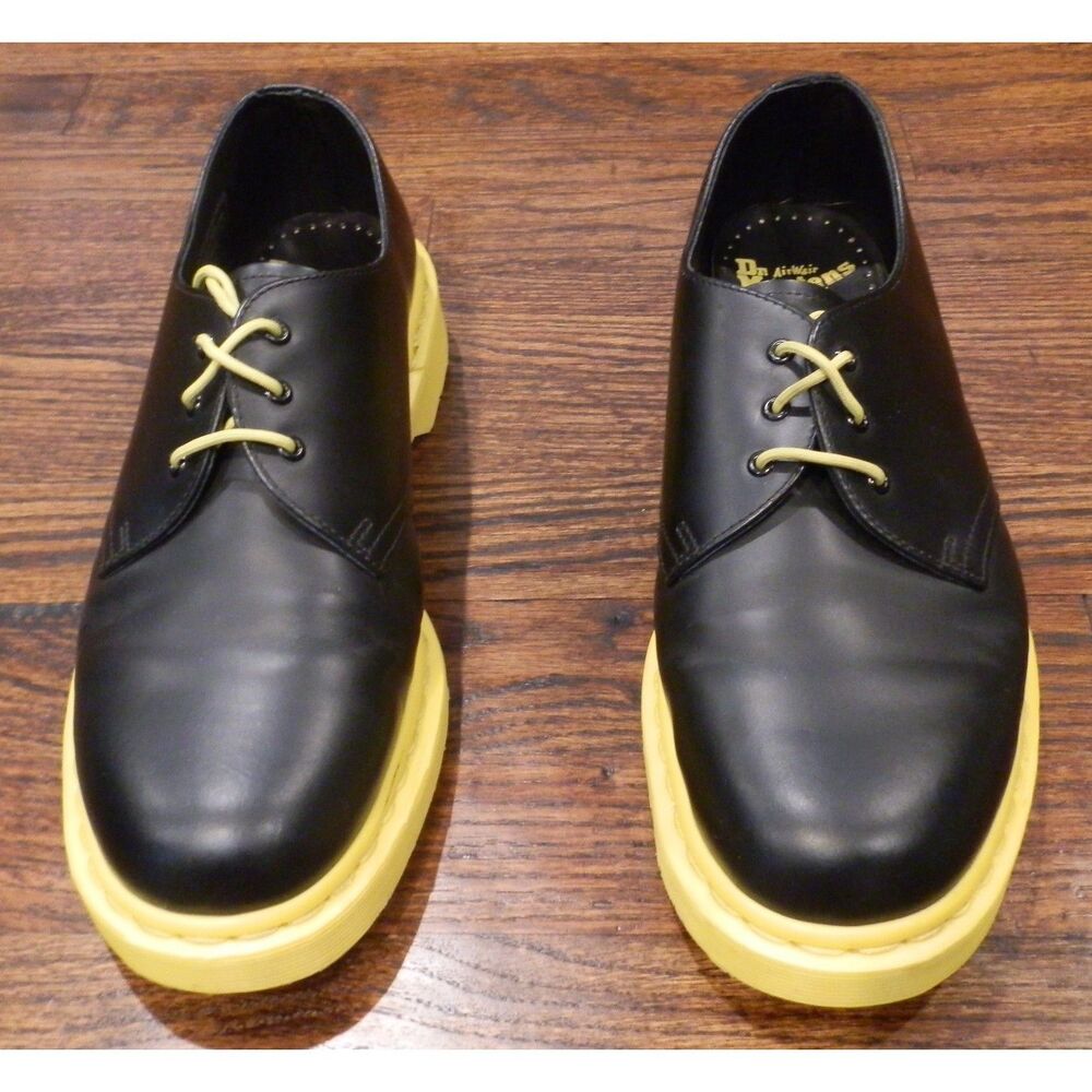 Dr. Martens 1461 3 Hole The Original Shoes Black Yellow Soles Men's 10 Womens 11